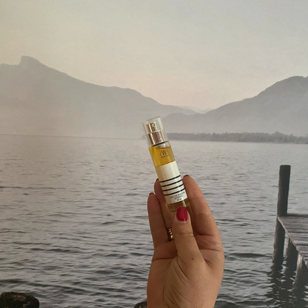 CWC GRAUGEFLAMMT 20 ml in der Hand bei Nebelstimmung am Attersee